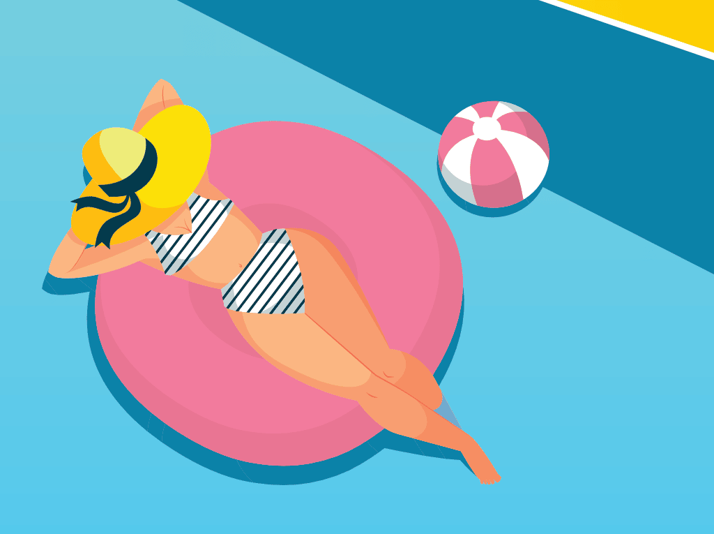 illustration d'une femme se relaxant dans la piscine de l'hôtel Bounty Lodge à Tahiti