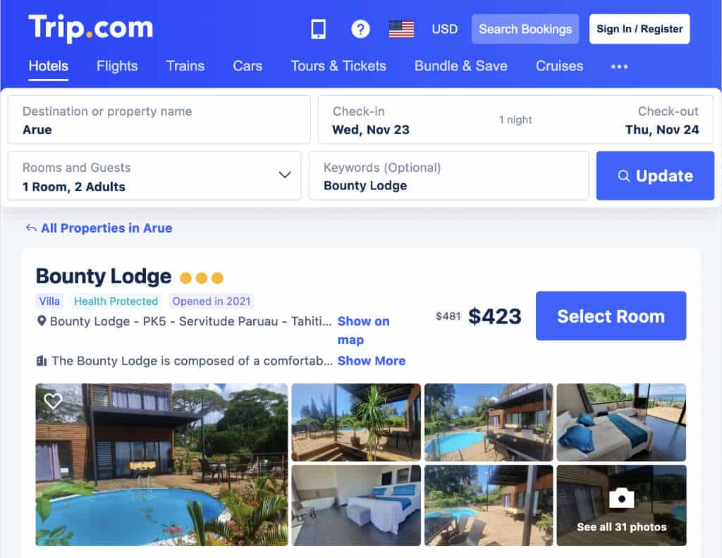 Vous pouvez maintenant réserver votre chambre au Bounty Lodge sur Trip.com Hotel Booking